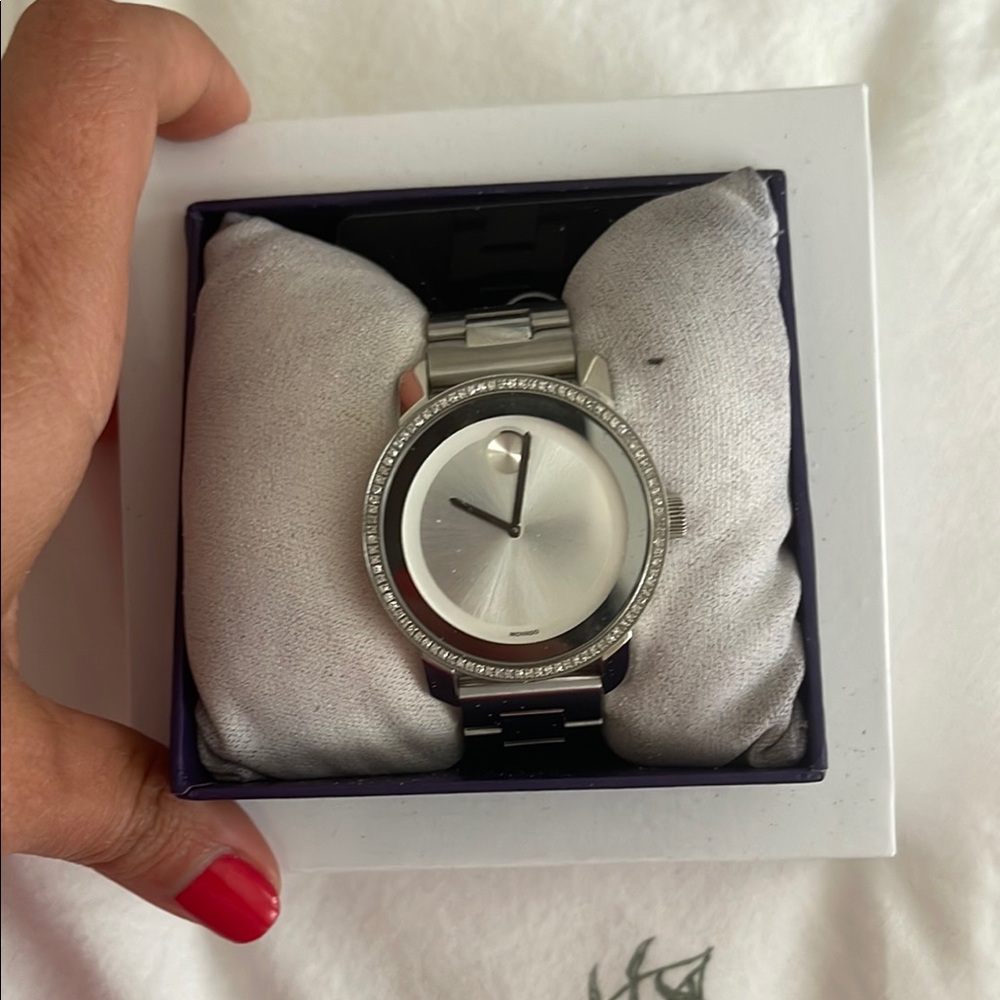 Silver Watch with Diamond Accents